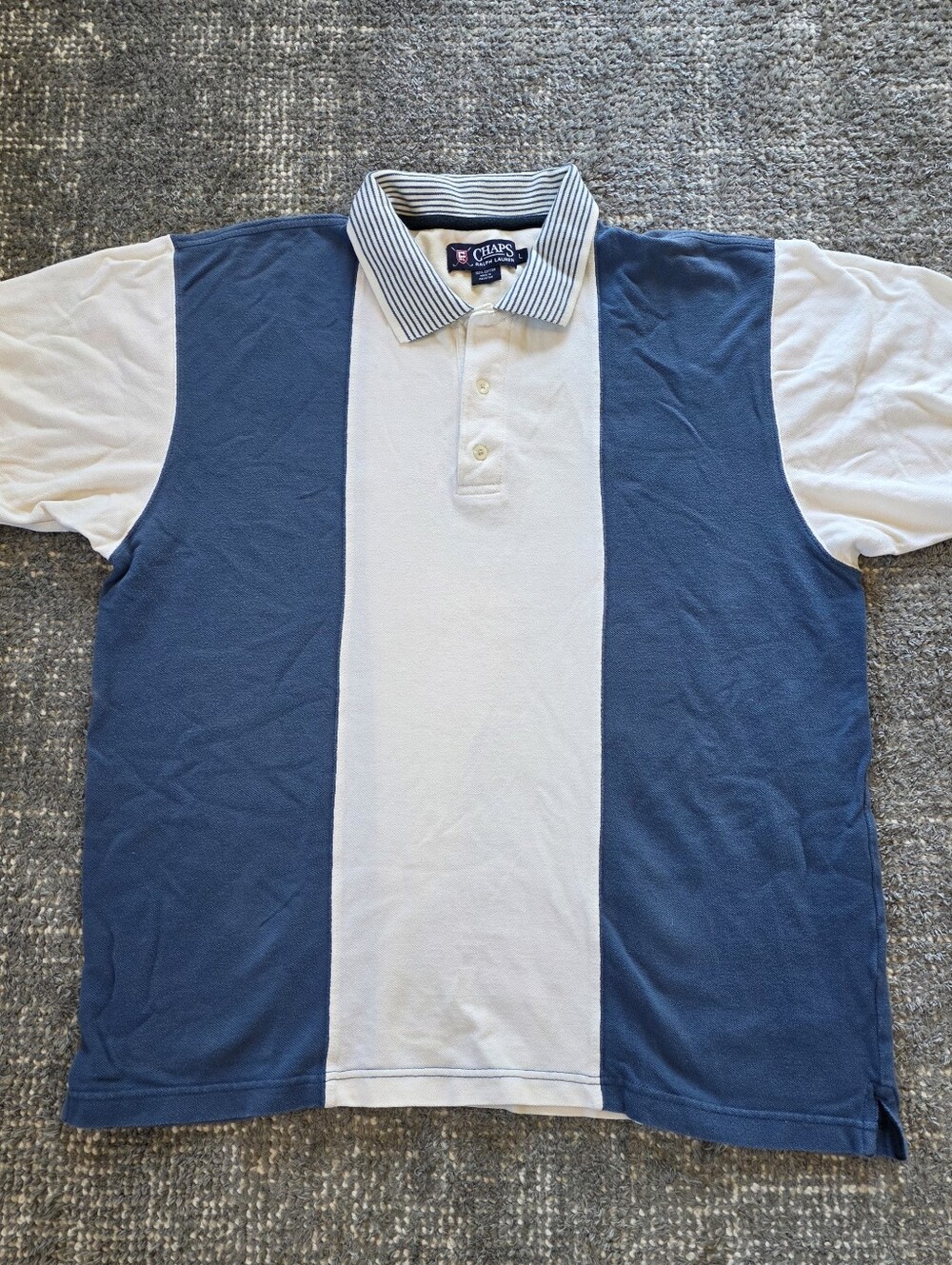 Chaps Ralph Lauren Polo Shirt Mens L Blue White Colorblock VintageY2K Chaps Golf